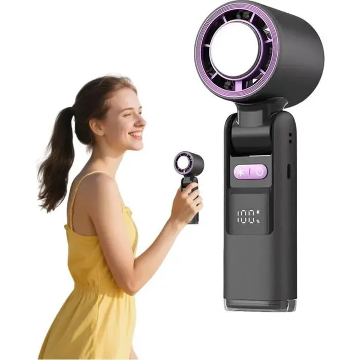 Ventilateur portable pliable - JUNCHEN - 100 vitesses - Batterie 4000 mAh - Autonomie 10 h - Éclairage durgence — coloris Noire