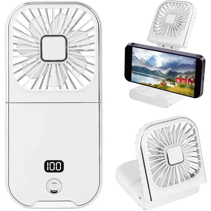 Ventilateur portable pliable mini ventilateur personnel rechargeable par USB ventilateur de cou alimenté par batterie(blanc)