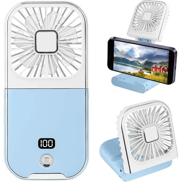 Ventilateur portable pliable mini ventilateur personnel rechargeable par USB ventilateur de cou alimenté par batterie(bleu)