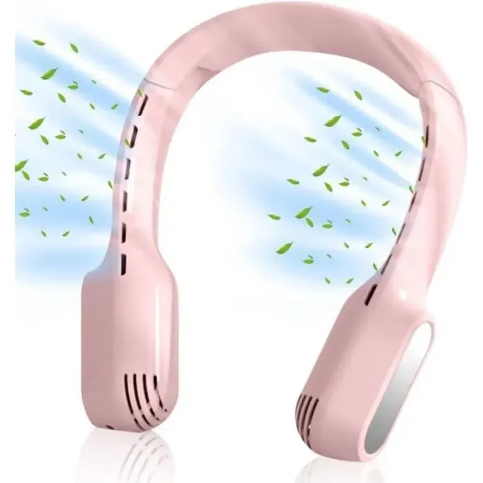 Ventilateur Portable - Pliable - Rose - Rechargeable USB - Silencieux 25 dB - Mains Libres
