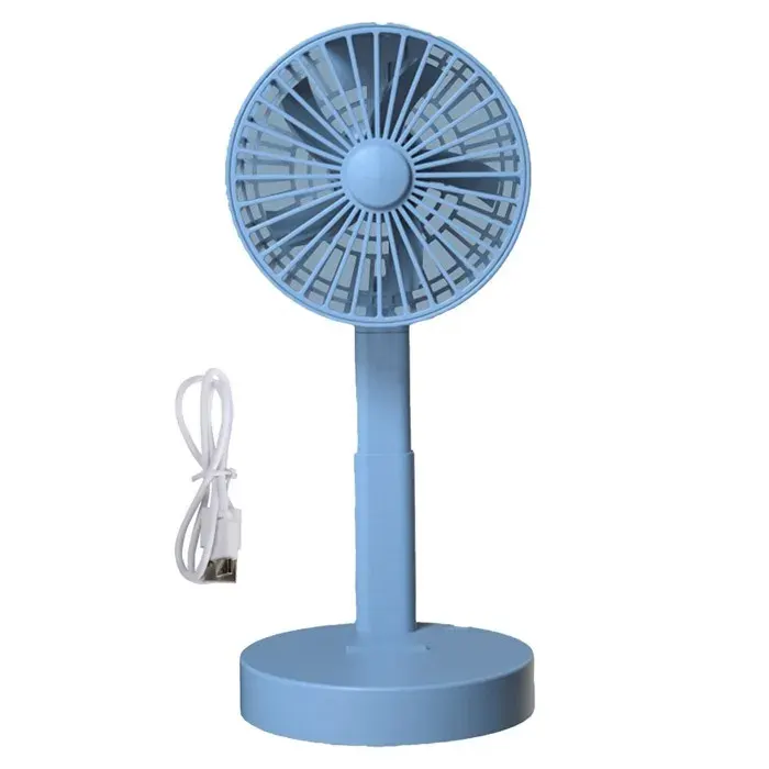 Ventilateur portable pliable – Télescopique 3 vitesses USB rechargeable silencieux – Pour bureau camping et voyage – Bleu