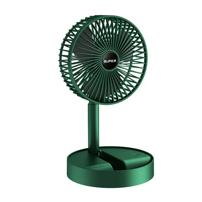 Ventilateur portable pliable vert 3 vitesses batterie 1200 mAh USB. Idéal maison camping bureau. Léger et pratique.