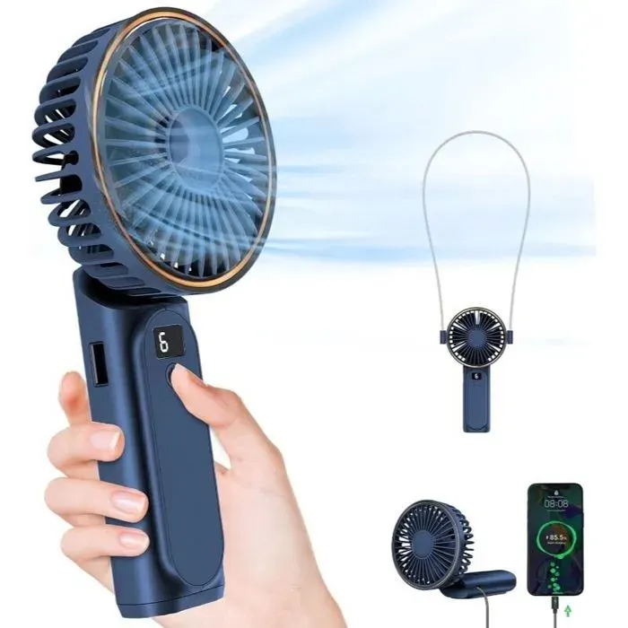 Ventilateur portable pliable - Virex® - 3600 mAh - Réglable à 180° - 6 vitesses - Rechargeable USB