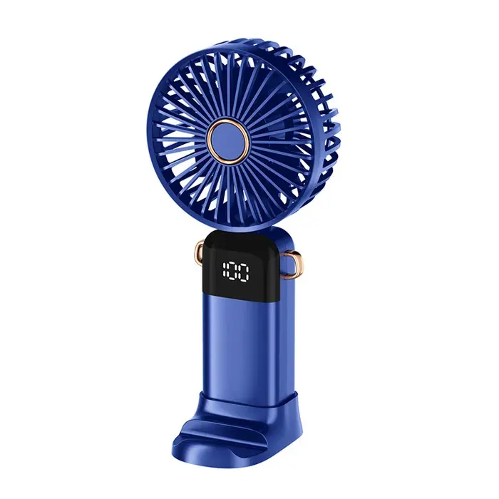 Ventilateur portable pliant bleu foncé 5 vitesses écran digital support téléphone
