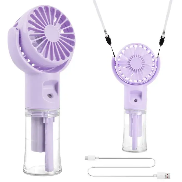 Ventilateur portable poche USB rechargeable -1 4vitesses réservoir eau 20ml bureau extérieur - Violet Aucuneary