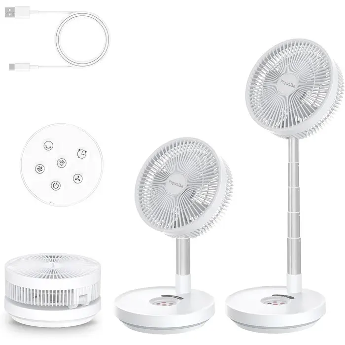Ventilateur Portable Rechargeable 10000mAh Pliable 25cm Oscillant avec TélécommandeVentilateur Silencieux USB Bureau 8 Vitesses LED