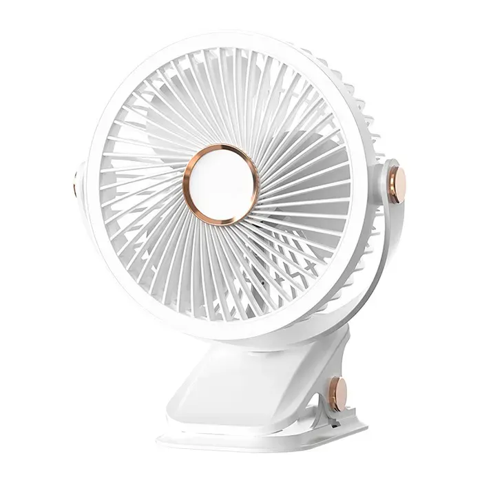 Ventilateur portable rechargeable 720° réglable avec lumière LED petit ventilateur personnel USB alimenté par batterie blanc