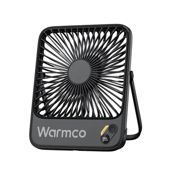Ventilateur Portable Rechargeable Bureau USB Warmco Silencieux 10000mAh Rechargeable Écran LED Ultra-Plat Télétravail Noir
