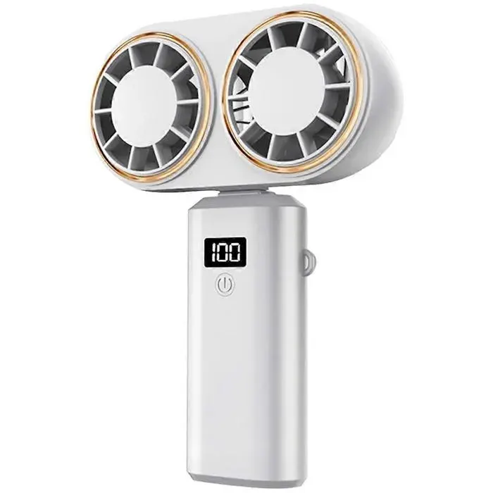 Ventilateur portable rechargeable par USB double ventilateur affichage numérique batterie rechargeable (blanc)