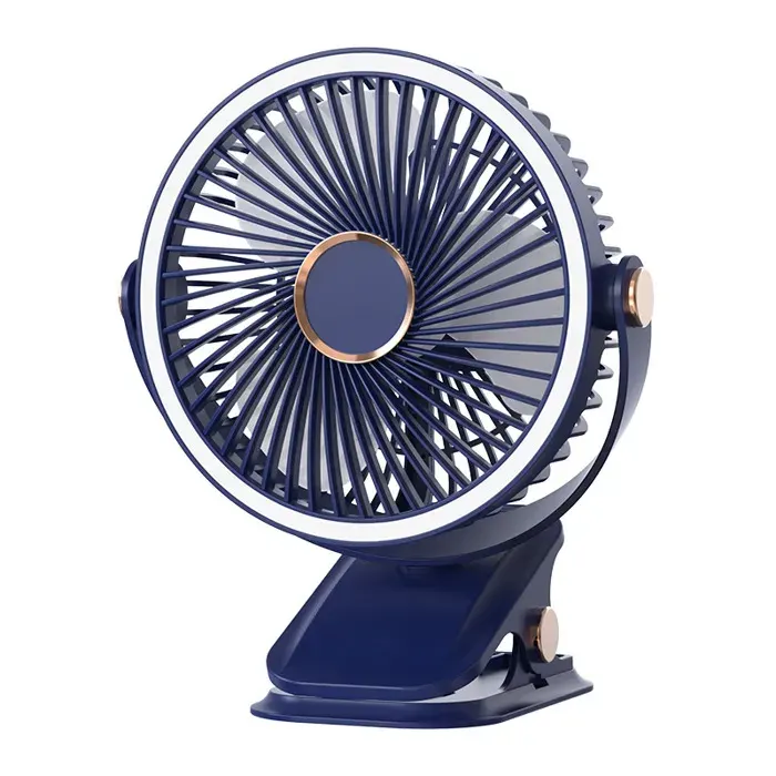 Ventilateur portable rechargeable réglable à 720° avec lumière LED petit ventilateur personnel USB alimenté par batterie bleu