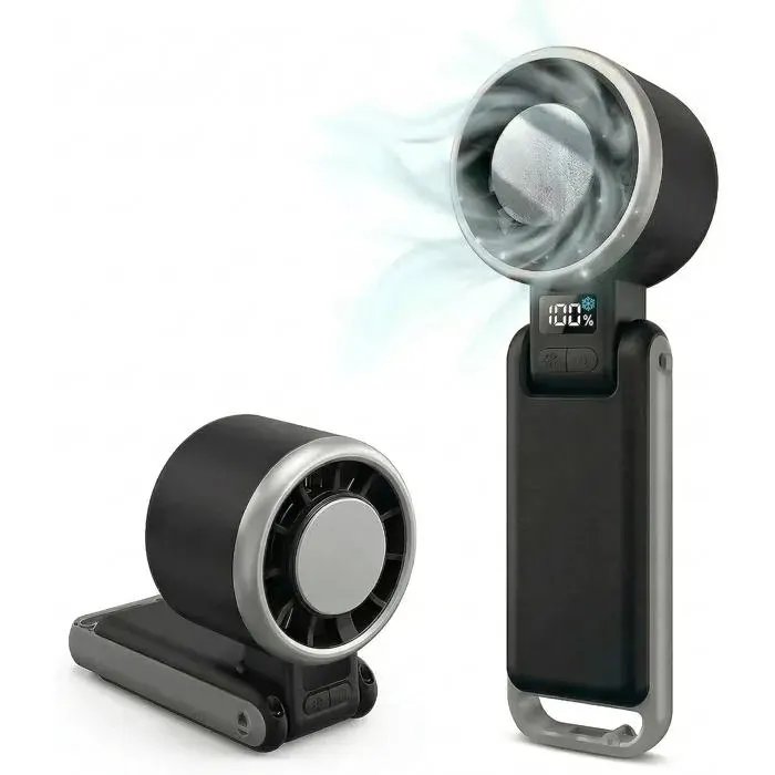 Ventilateur portable rechargeable turbo personnel avec plaque de refroidissement à glace et écran numérique 5 vitesses Noir