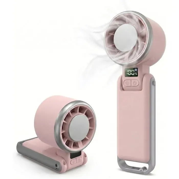 Ventilateur portable rechargeable turbo personnel avec plaque de refroidissement à glace et écran numérique 5 vitesses Rose