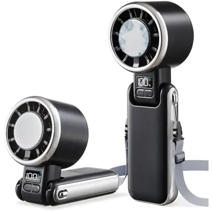 Ventilateur portable rechargeable - ULISEM - 5 vitesses turbo - Autonomie jusquà 13h - Miniature et pliable