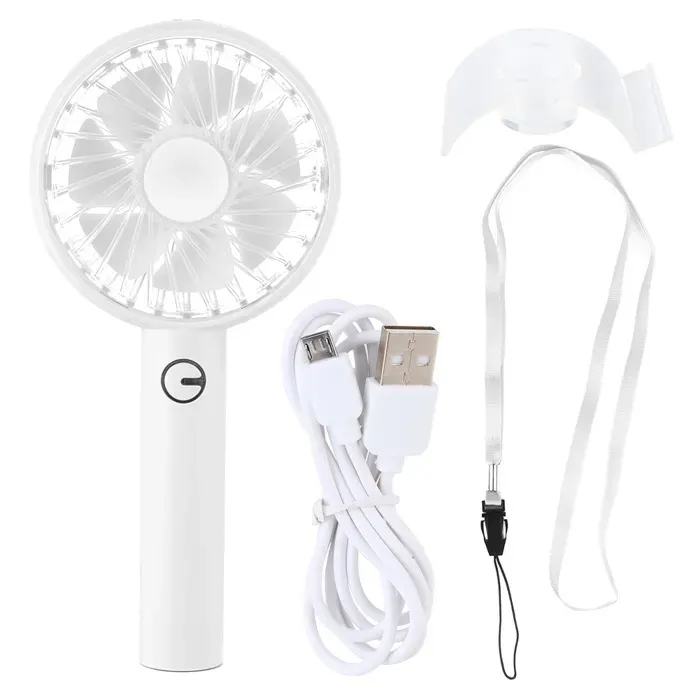 Ventilateur portable – Rechargeable USB 4 vitesses silencieux avec support téléphone – pour camping voyage – Blanc