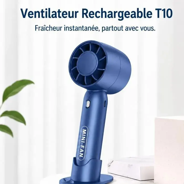 Ventilateur Portable Rechargeable USB-C Mini Ventilateur de Bureau Silencieux avec Support 3 Vitesses