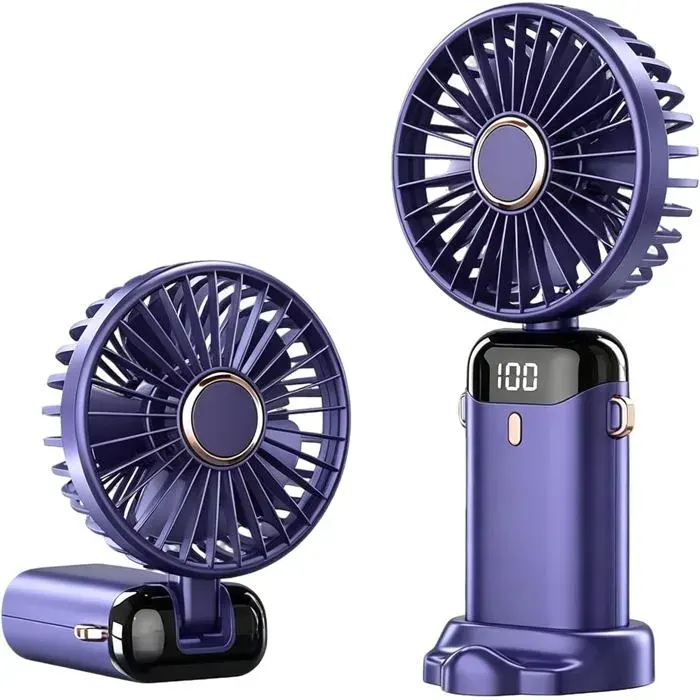 Ventilateur Portable Rechargeable USB Mini Ventilateur Silencieux avec 5 Vitesses Petit Ventilateur de Bureau Pliable à 90° pou