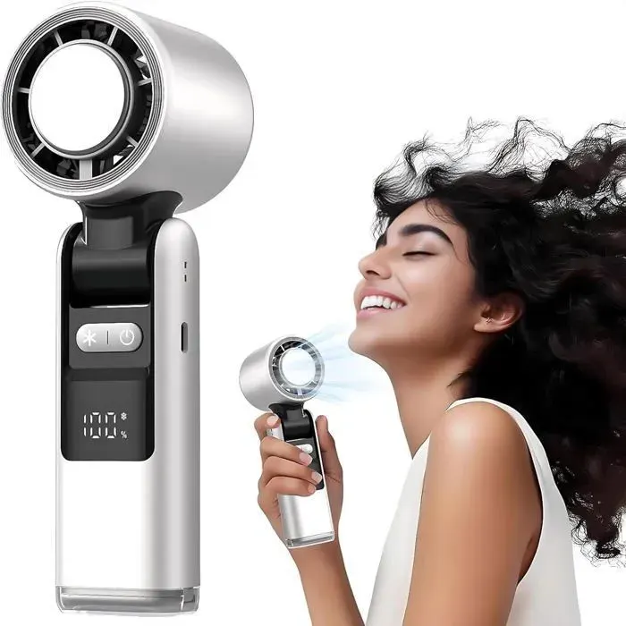 Ventilateur portable refroidisseur glace 100 vitesses pliable LED USB rechargeable blanc YYV