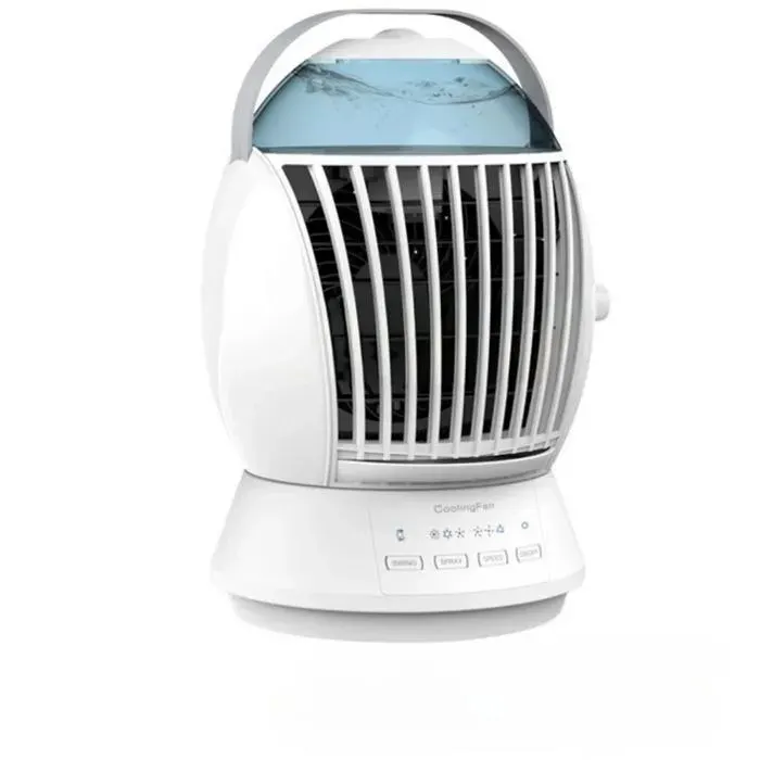 Ventilateur portable réservoir deau de 500 ml 3 vitesses 3 niveaux de brumisation oscillation à 45° 180 x 280 mm blanc