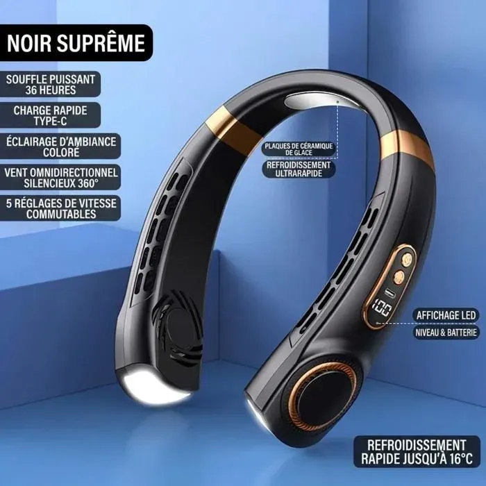 Ventilateur portable sans pale à porter au cou USB rechargeable silencieux moteur 8 noyaux batterie 4000mAh