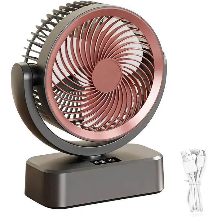 Ventilateur portable–silencieux avec oscillation automatique et 6 vitessesTYPE-Cpour chambre salon bureau–couleur rose et gris