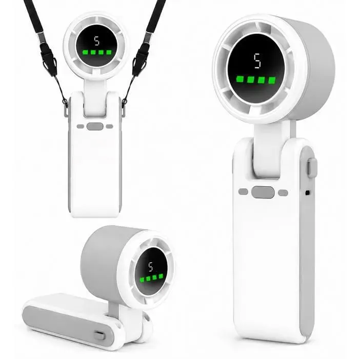 Ventilateur portable - TECHTA - TECHTA 4 en 1 - Batterie 3600mAh - 5 vitesses - Pliable 180° — coloris Blanche