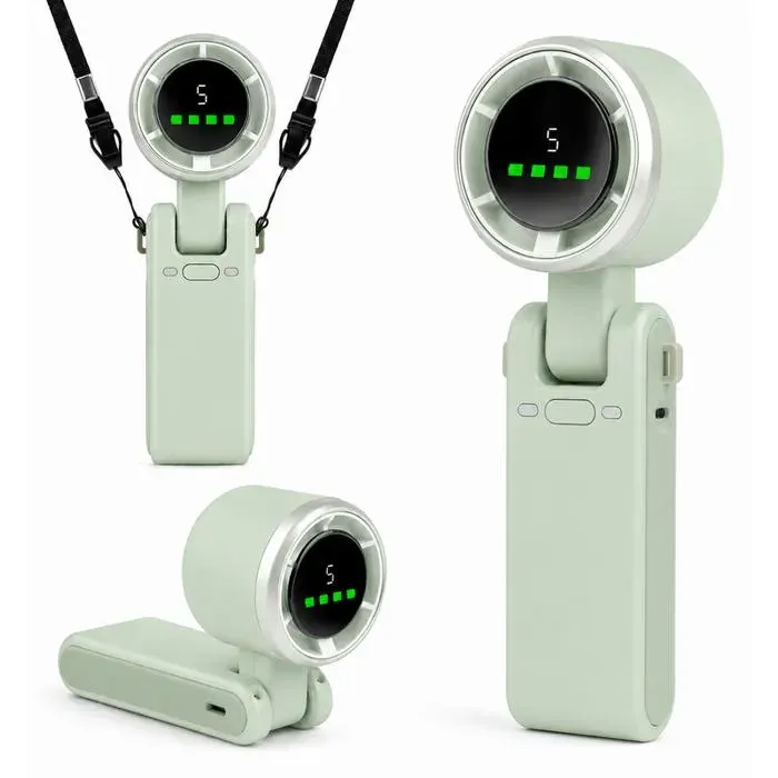 Ventilateur portable - TECHTA - TECHTA 4 en 1 - Batterie 3600mAh - 5 vitesses - Pliable 180° — coloris Verte