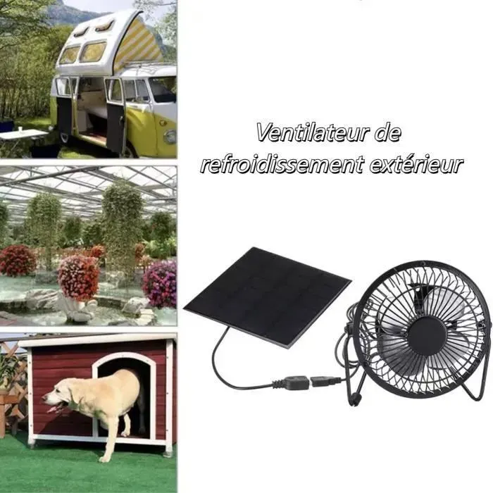 Ventilateur portable - VVIKIZY - Ventilateur solaire pour animaux de compagnie - Noir - 5W - 310g