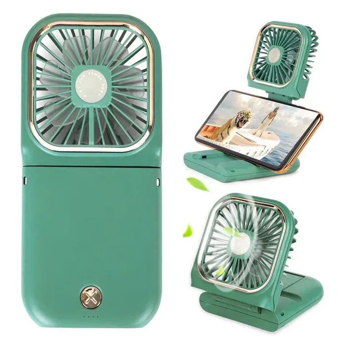 Ventilateur portable - WENDD - Mini ventilateur 5 en 1 - Pliable - Rechargeable USB - Vert