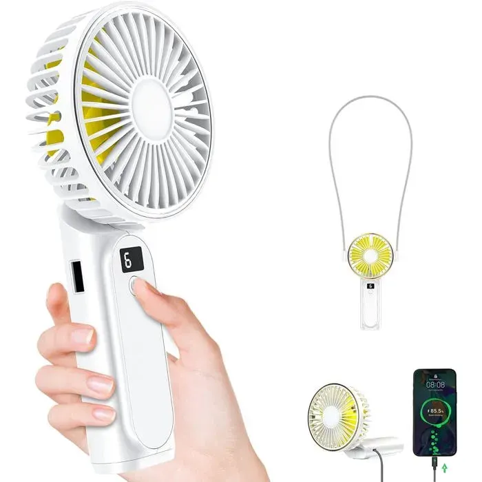 Ventilateur portable - XVX - 4000mAh - 6 vitesses - Pliable 180° - Écran LCD blanc