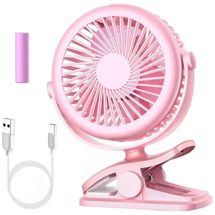 Ventilateur portable - XVX - Modèle USB - 3 vitesses - Rechargeable - Pince rose