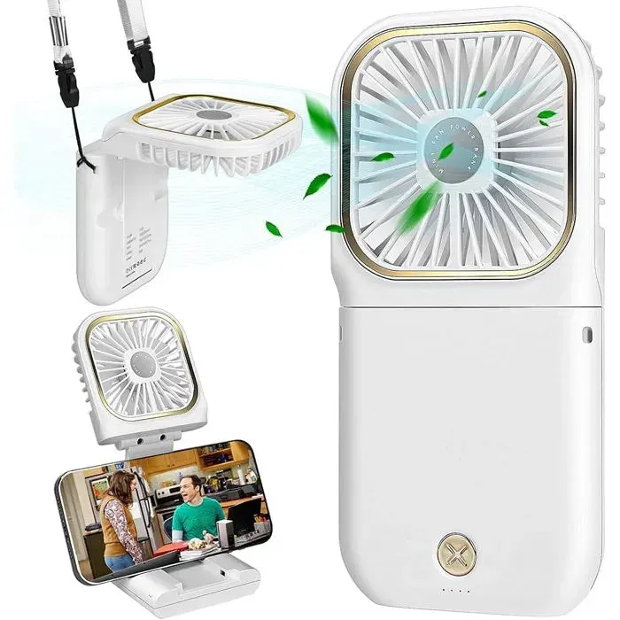 Ventilateur portable - XVX - USB pliable - 3 vitesses - Batterie externe 5000 mAh - Silencieux