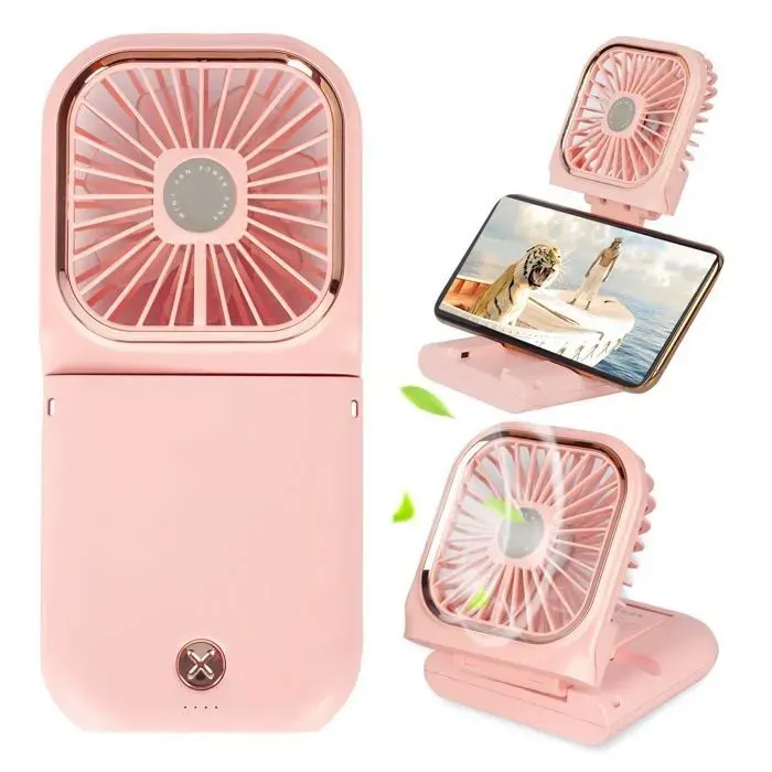 Ventilateur portable - YYV - Mini ventilateur 5 en 1 - Pliable - Rechargeable USB - Couleur rose