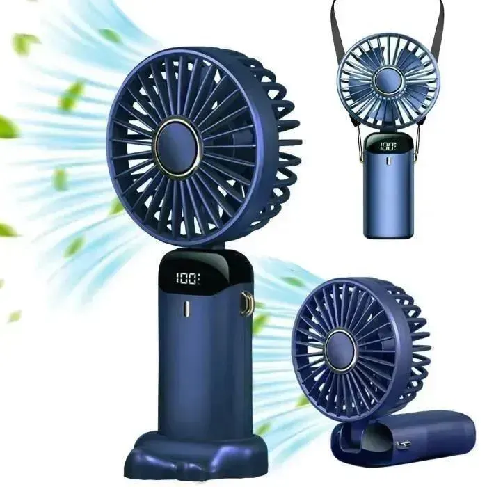 Ventilateur Portable - YYV - Mini Ventilateur Rechargeable - 5 Vitesses - Pliable - 6500 mAh — coloris Bleue