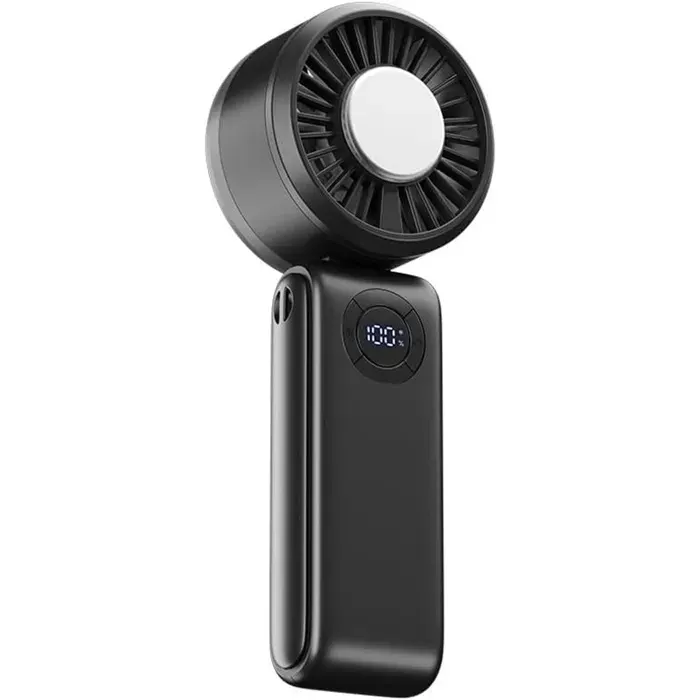 Ventilateur Portatif 3-en-1 - Tendance Voyage Nomade - Rechargeable 5 vitesses 4000mAh - Pliable 90° affichage numérique - Noir