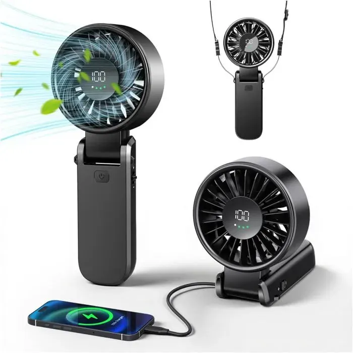 Ventilateur portatif avec affichage numériquevent turbo à 6 vitessesfonction Power Bank-Ventilateur personnel portable