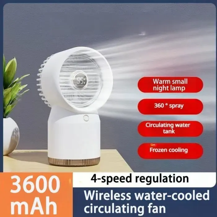 Ventilateur Portatif ClimatiseurRéservoir deau de grande capacité 610MLBlanc USB Ventilateur HumidificateurRéglage 4 vitesses