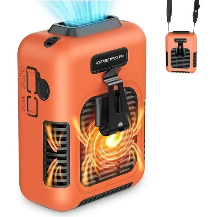 Ventilateur Portatif - KEEJAA - Mini Camping Rechargeable 8000mAh - 3 Vitesses - Clip Corporel Orange Orange VENTILATEUR