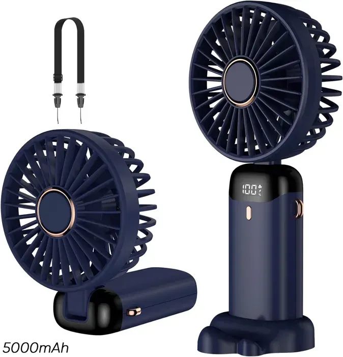 Ventilateur Portatif Rechargeable USB avec Batterie 5000mAh Ventilateur 5 Vitesses Avec Base Bleu