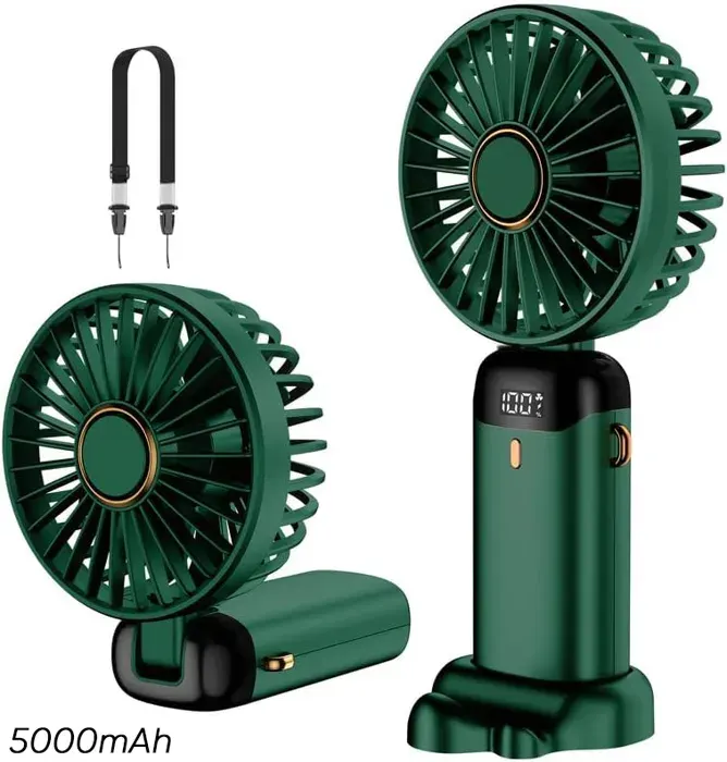 Ventilateur Portatif Rechargeable USB avec Batterie 5000mAh Ventilateur 5 Vitesses Avec Base Vert