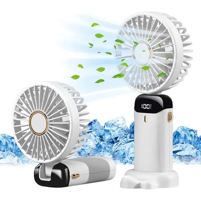 Ventilateur portatif ventilateurs portables rechargeables USB à 5 vitessespliables avec affichage LED (blanc)