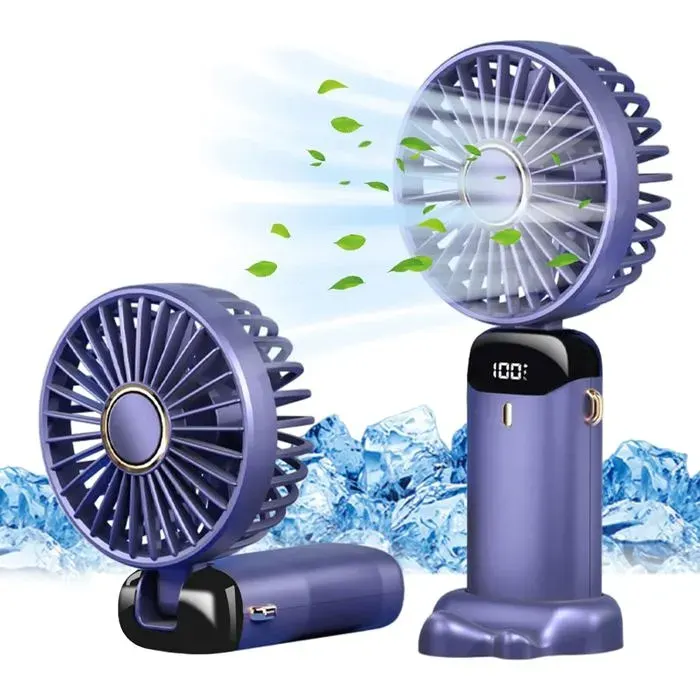 Ventilateur portatif ventilateurs portables rechargeables USB à 5 vitessespliables avec affichage LED(bleu)