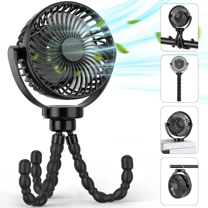 Ventilateur pour poussette ventilateur portable 5200 mAh avec lumières LED mini ventilateur de bureau suspendu