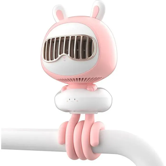 Ventilateur poussette lapin sans pales 3600 mAh trépied flexible 4 vitesses pour enfants 100-120 caractères