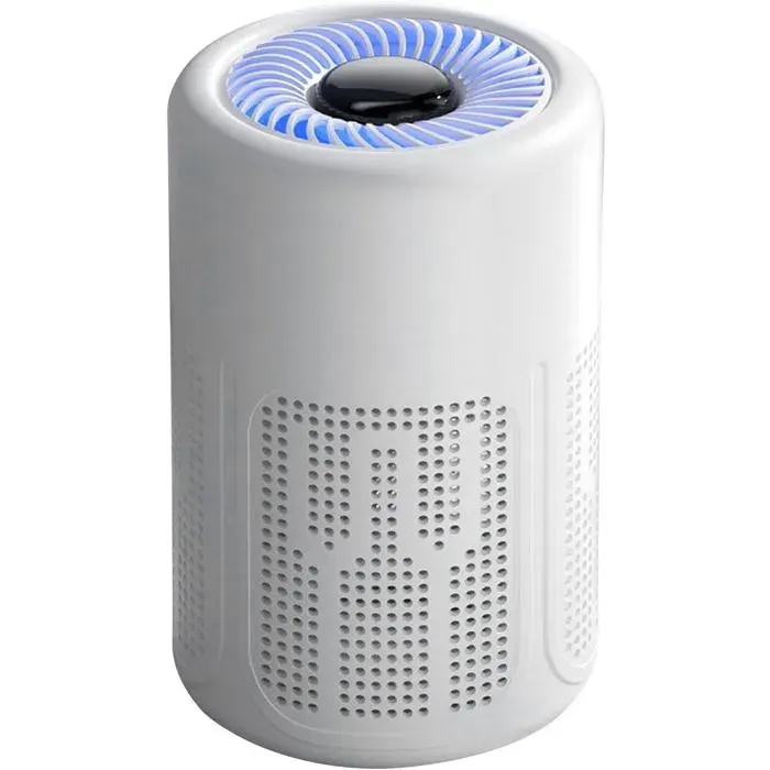 Ventilateur purificateur dair-Filtration triple HEPA + charbon actif + ionisation bleue–Pour chambre bureau et salon – Blanc