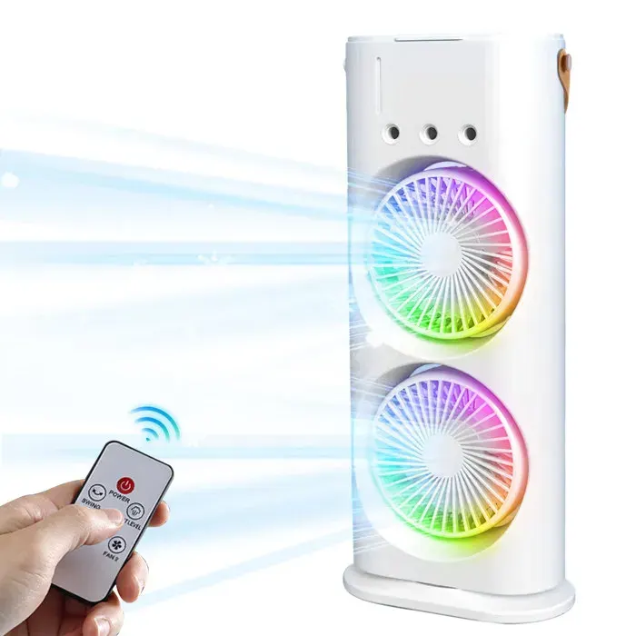 Ventilateur rafraîchisseur dair rechargeable par USB - double moteur 3 vitesses de ventilation réservoir deau de 600 ml