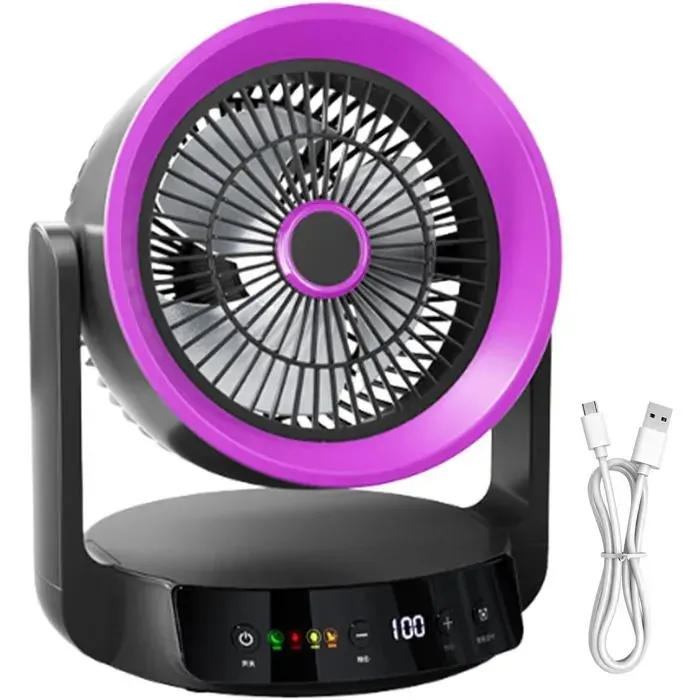 ventilateur rafraichisseur dair，silencieuxvitesse charge USB 4vitesseMinuteur intelligentAffichage LED ChambreBureau Violet