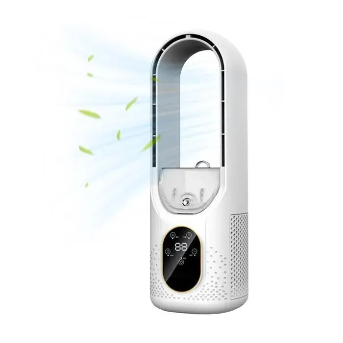 Ventilateur rafraîchisseur portable - JOULLI - Modèle portable - 6 vitesses - Brumisation - USB — coloris Blanc