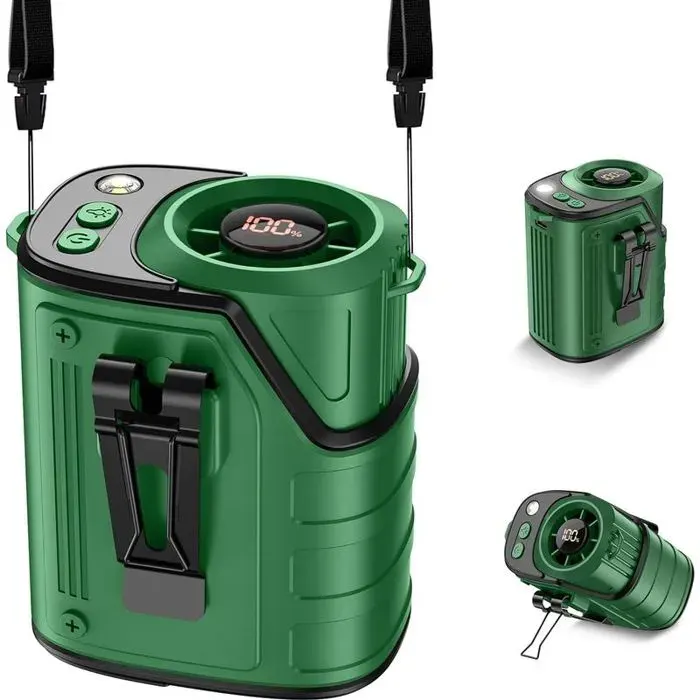 Ventilateur Rechargeable 3 en 1 Portable à Porter pour Travail Extérieur(Vert)