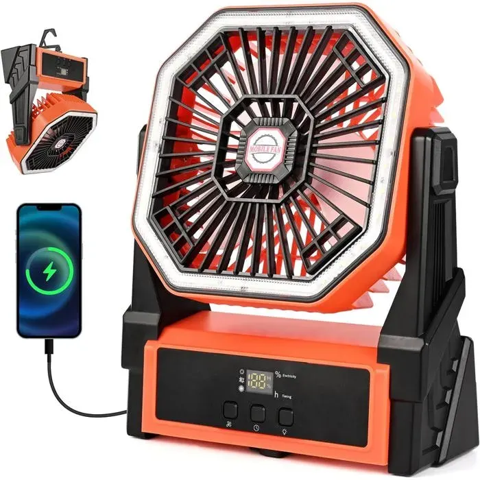 Ventilateur Rechargeable Camping4 Vitesses 15000mah Ventilateur Portable vec LED270° rotation ventilateur usb