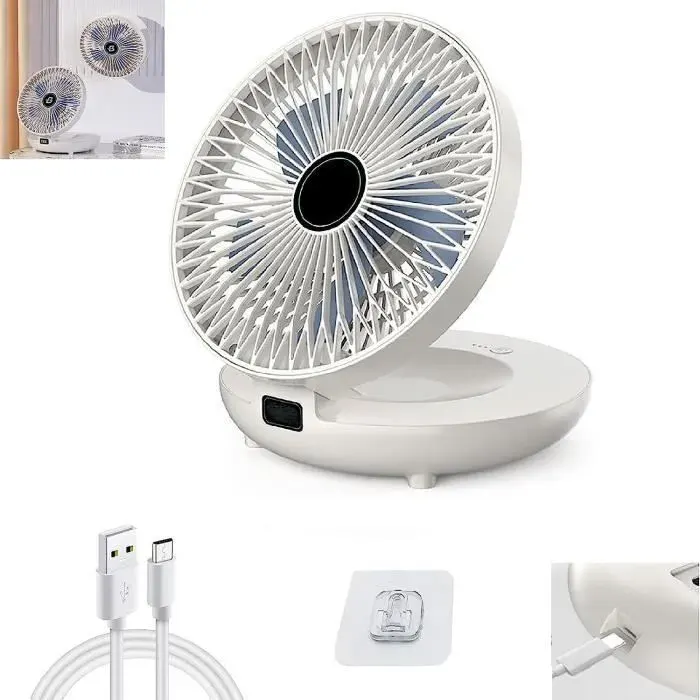 Ventilateur rechargeable - double usage bureau mural pliable 3 vitesses - maison